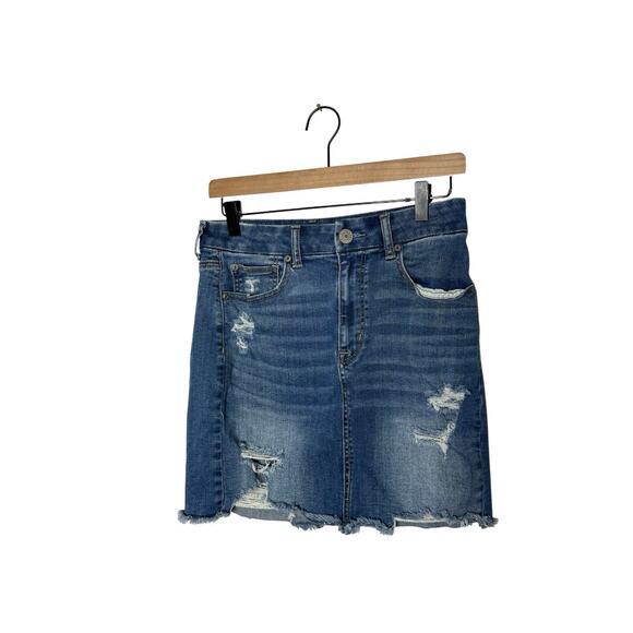 American Eagle Women’s Denim Skirt Size 8 Curvy Hi rise mini 8 long - Picture 2 of 4